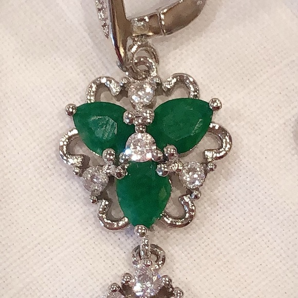 Real Emerald and CZ Cathedral Earrings - Picture 4 of 5